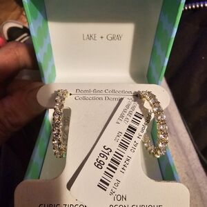 Lake + Gray Gold Crystal Hoop Earrings